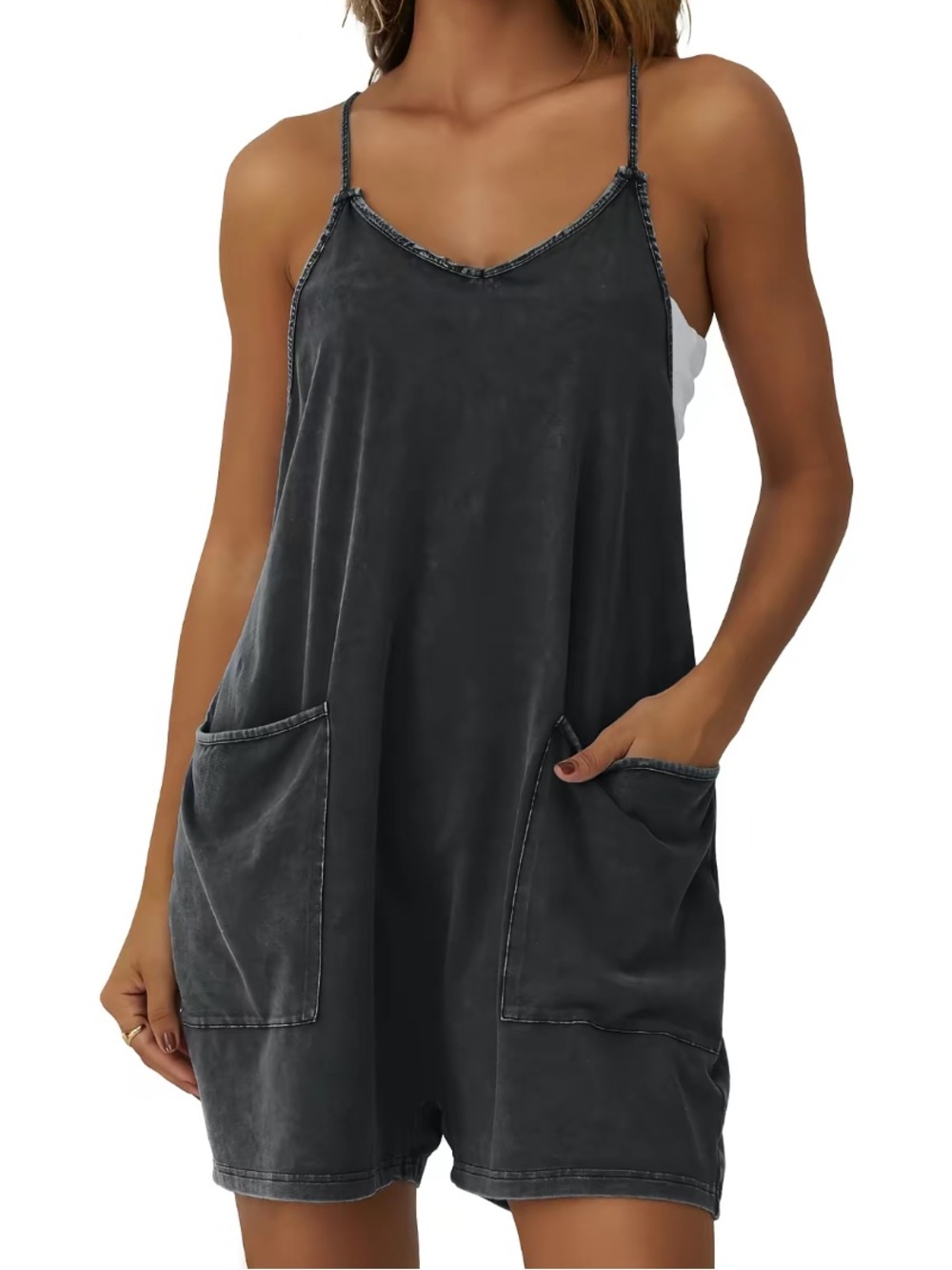 NWT BLACK WASHED ROMPER NEW WITH TAGS SUMMER TRENDING Washed Pocket Romper